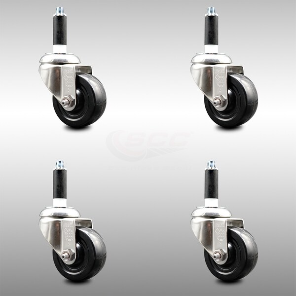 3 Inch 316SS Hard Rubber Wheel Swivel 3/4 Inch Expanding Stem Caster Set SCC